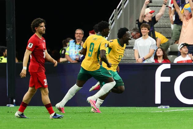 Nestory Irankunda celebrates scoring a goal during the FIFA World Cup, WM, Weltmeisterschaft, Fussball 2026 match between Australia and Turkey at BC Place, Vancouver, Canada on 13 June 2026. Copyright: xPeterxDovganx 45060028