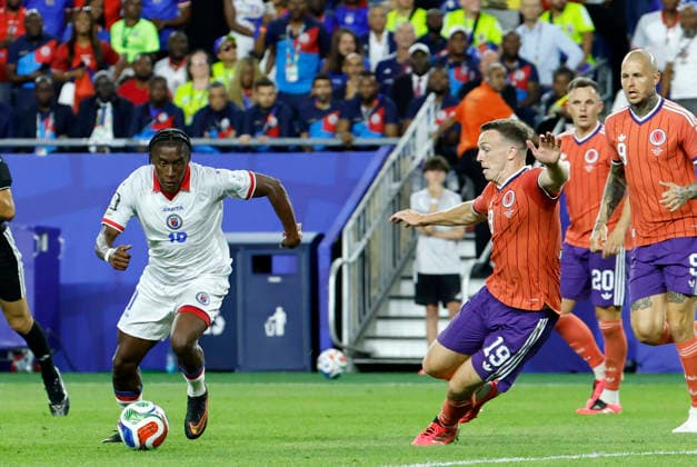 FOXBOROUGH, MA - JUNE 13: Jean-Ricner Bellegarde 10 of Haiti during a FIFA World Cup, WM, Weltmeisterschaft, Fussball 2026 Group C match between the Haiti and Scotland on June 13, 2026 at Boston Stadium in Foxborough, Massachusetts. (Photo by Fred Kfoury III Icon Sportswire) SOCCER: JUN 13 FIFA World Cup 26 Group C - Haiti vs Scotland EDITORIAL USE ONLY Icon482260613067