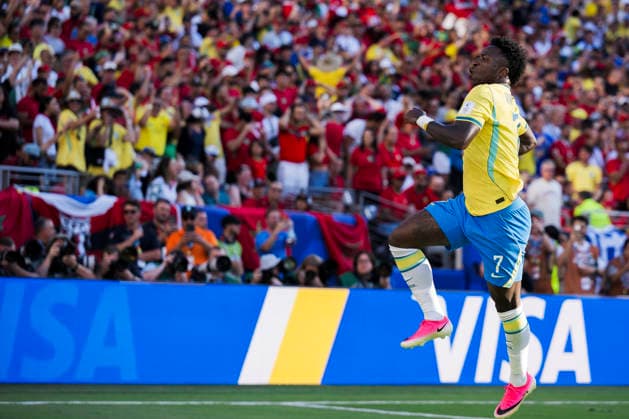 Brazil v Morocco - FIFA World Cup, WM, Weltmeisterschaft, Fussball 2026 Vinicius Junior of Brazil celebrates after scoring a goal during the FIFA World Cup 2026 Group C football match between Brazil and Morocco. East Rutherford United States Copyright: xNicolòxCampox