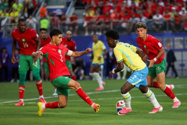Brazil Face Morocco in FIFA World Cup, WM, Weltmeisterschaft, Fussball 2026 Group C Match EAST RUTHERFORD, NEW JERSEY, USA JUNE 13, 2026: Players of Brazil and Morocco battle for possession during the FIFA World Cup 2026 Group C match at MetLife Stadium in East Rutherford, New Jersey, USA. Photo by Ayman Aref JNA Press (Photo by Ayman Aref Mohamed Saad El Din JNA Press via Nexpher Images) NEW JERSEY
