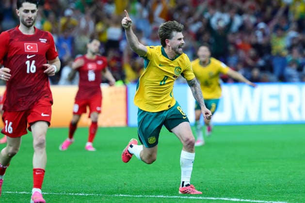 Connor Metcalfe of Australia scores a goal and celebrates during the FIFA World Cup, WM, Weltmeisterschaft, Fussball 2026 match between Australia and Turkey at BC Place, Vancouver, Canada on 13 June 2026. Copyright: xPeterxDovganx 45060059