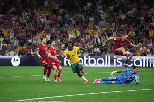 June 13, 2026, Vancouver, Bc, CANADA: Australia s Nestory Irankunda (17) celebrates his goal as Turkey s Merih Demiral (3) jumps over goalkeeper Turkey s Ugurcan Cakir (23) during the first half of a World Cup Group D soccer match, in Vancouver, on Saturday, June 13, 2026. Canada News - June 13, 2026  - ZUMAc35_ 20260613_zaf_c35_219 Copyright: xDarrylxDyckx