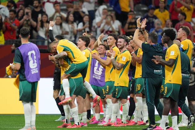 Australia v Turkiye - FIFA World Cup, WM, Weltmeisterschaft, Fussball 2026 - Group D VANCOUVER, CANADA - JUNE 13: Players of Australia celebrate after winning the 2026 FIFA World Cup First Stage Group D match between Australia and Turkiye at BC Place Stadium in Vancouver, Canada on June 13, 2026. Ercin Erturk Anadolu British Columbia Canada. Editorial use only. Please get in touch for any other usage.  Copyright: x2026xAnadoluxErcinxErturkx