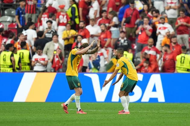 Australia v Turkiye - FIFA World Cup, WM, Weltmeisterschaft, Fussball 2026 - Group D VANCOUVER, CANADA - JUNE 13: Aziz Behich (16) of Australia celebrates after winning the 2026 FIFA World Cup First Stage Group D match between Australia and Turkiye at BC Place Stadium in Vancouver, Canada on June 13, 2026. Ercin Erturk Anadolu British Columbia Canada. Editorial use only. Please get in touch for any other usage.  Copyright: x2026xAnadoluxErcinxErturkx
