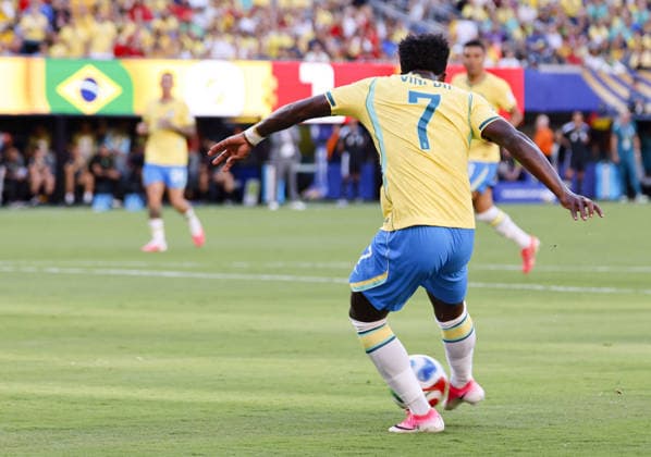 Football: 2026 World Cup Vinicius Junior of Brazil scores in the first half of a World Cup Group C football match against Morocco at New York New Jersey Stadium in East Rutherford, New Jersey, on June 13, 2026.  A14AA0005618658P