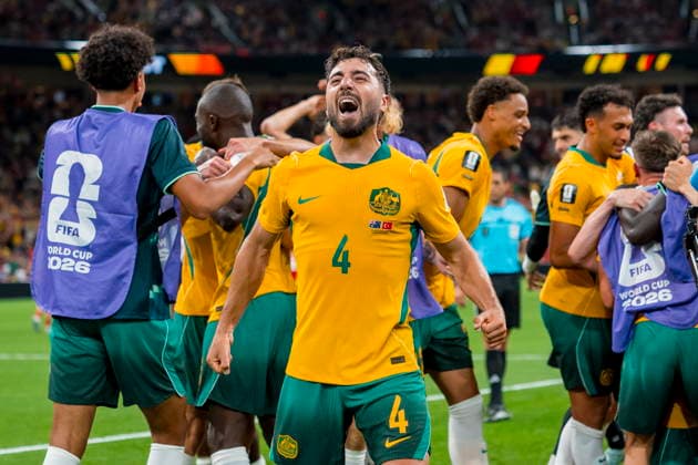 FIFA World Cup, WM, Weltmeisterschaft, Fussball 2026 - Group D - Australia vs Turkey Jacob Italiano of Australia celebrates a goal scored by Connor Metcalfe in the second half during the FIFA World Cup 2026 group stage match Australia against Turkey, in Vancouver, Canada, 13 June 2026. VANCOUVER Canada  Copyright: xBOBxFRIDx