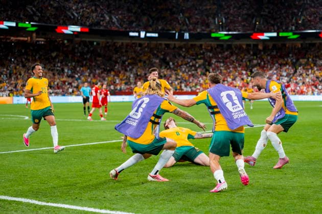 FIFA World Cup, WM, Weltmeisterschaft, Fussball 2026 - Group D - Australia vs Turkey Connor Metcalfe of Australia celebrates his goal with teammates in the second half during the FIFA World Cup 2026 group stage match Australia against Turkey, in Vancouver, Canada, 13 June 2026. VANCOUVER Canada  Copyright: xBOBxFRIDx