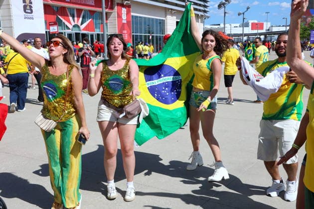 FIFA World Cup, WM, Weltmeisterschaft, Fussball - Brazil vs Morocco - Fans Brazil supporters arrive at the match between Brazil and Morocco in the first round of Group C of the 2026 FIFA World Cup at New York New Jersey Stadium, USA on June 13, 2026. Photo by Charles Guerin ABACAPRESS.COM New York United States  Copyright: xGuerinxCharles ABACAx