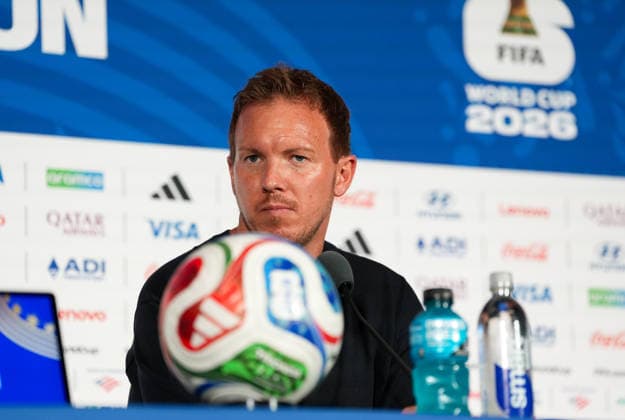 Julian Nagelsmann (Deutschland, Cheftrainer) nimmt an der Abschlusspressekonferenz vor dem Gruppenspiel gegen Curacao teil. USA, Deutsche Fussballnationalmannschaft, Pressekonferenz, Houston, 13.06.2026 USA, Deutsche Fussballnationalmannschaft, Pressekonferenz, Houston, 13.06.2026 Houston
