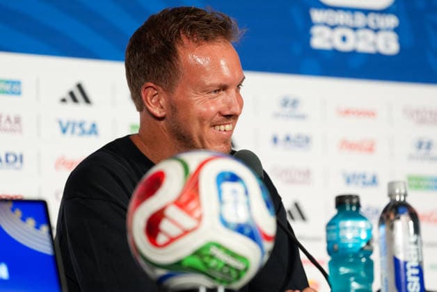 Julian Nagelsmann (Deutschland, Cheftrainer) nimmt an der Abschlusspressekonferenz vor dem Gruppenspiel gegen Curacao teil. USA, Deutsche Fussballnationalmannschaft, Pressekonferenz, Houston, 13.06.2026 USA, Deutsche Fussballnationalmannschaft, Pressekonferenz, Houston, 13.06.2026 Houston