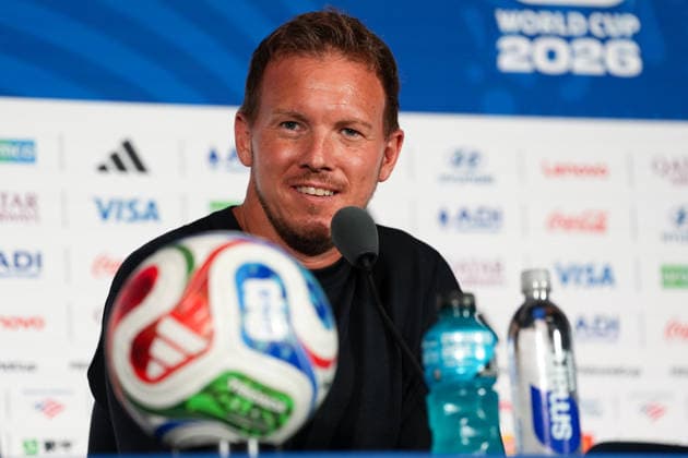 Julian Nagelsmann (Deutschland, Cheftrainer) nimmt an der Abschlusspressekonferenz vor dem Gruppenspiel gegen Curacao teil. USA, Deutsche Fussballnationalmannschaft, Pressekonferenz, Houston, 13.06.2026 USA, Deutsche Fussballnationalmannschaft, Pressekonferenz, Houston, 13.06.2026 Houston