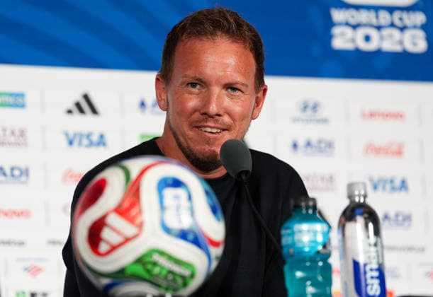 Julian Nagelsmann (Deutschland, Cheftrainer) nimmt an der Abschlusspressekonferenz vor dem Gruppenspiel gegen Curacao teil. USA, Deutsche Fussballnationalmannschaft, Pressekonferenz, Houston, 13.06.2026 USA, Deutsche Fussballnationalmannschaft, Pressekonferenz, Houston, 13.06.2026 Houston