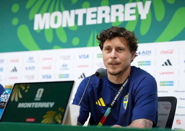 (260614) -- MONTERREY, June 14, 2026 -- Victor Nilsson Lindelof of Sweden attends a press conference, PK, Pressekonferenz ahead of the group stage match between Sweden and Tunisia at the FIFA World Cup, WM, Weltmeisterschaft, Fussball 2026 in Monterrey, Mexico, June 13, 2026. ) (SP)MEXICO-MONTERREY-FOOTBALL-FIFA WORLD CUP-PRESS CONFERENCE-SWE VS TUN MartinxZabala 