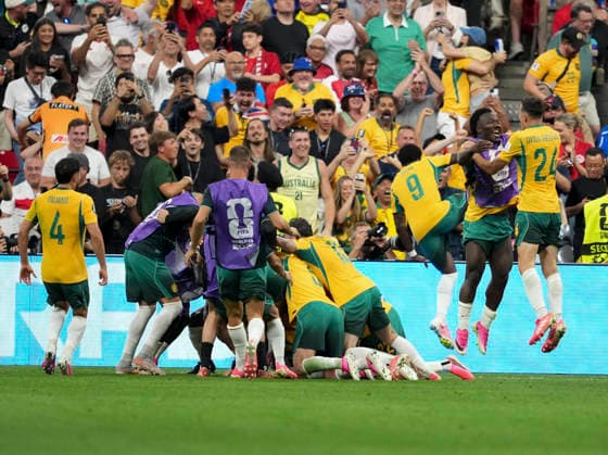 (260614) -- VANCOUVER, June 14, 2026 -- Players of Australia celebrate a score during the group D match between Australia and T¨¹rkiye at the 2026 FIFA World Cup, WM, Weltmeisterschaft, Fussball at BC Place Vancouver in Vancouver, Canada, June 13, 2026. ) (SP)CANADA-VANCOUVER-FOOTBALL-FIFA WORLD CUP-GROUP D-AUS VS TUR MengxYongmin 