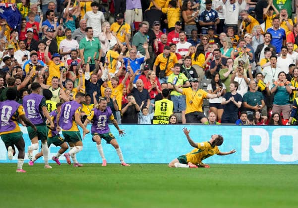 (260614) -- VANCOUVER, June 14, 2026 -- Connor Metcalfe (1st R) of Australia celebrates during the group D match between Australia and T¨¹rkiye at the 2026 FIFA World Cup, WM, Weltmeisterschaft, Fussball at BC Place Vancouver in Vancouver, Canada, June 13, 2026. ) (SP)CANADA-VANCOUVER-FOOTBALL-FIFA WORLD CUP-GROUP D-AUS VS TUR MengxYongmin 