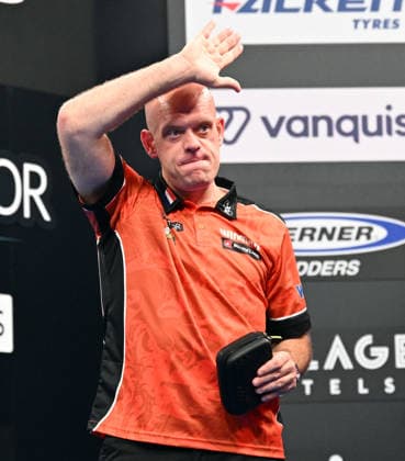 11.06.2026, xhbx, Dart World Cup of Darts 2026, v.l. Michael van Gerwen (Niederlande) (DFL DFB REGULATIONS PROHIBIT ANY USE OF PHOTOGRAPHS as IMAGE SEQUENCES and or QUASI-VIDEO) Frankfurt