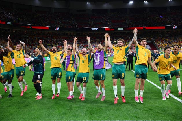 Australian players celebrate defeating Türkiye 2-0 in the first Group D Match during the FIFA World Cup, WM, Weltmeisterschaft, Fussball 2026 match between Australia and Turkey at BC Place, Vancouver, Canada on 13 June 2026. Copyright: xPeterxDovganx 45060080