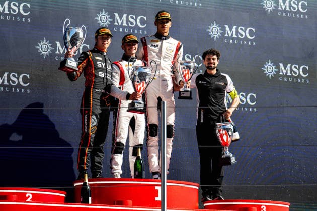 AUTO - FORMULA 3 2026 - BARCELONA NAEL ThÃ ophile (fra), Campos Racing, Dallara F3 2025, action YAMAKOSHI Hiyu (jpn), Van Amersfoort Racing, Dallara F3 2025, action UGOCHUKWU Ugo (usa), Campos Racing, Dallara F3 2025, action podium during the 3rd round of the 2026 FIA Formula 3 Championship from June 12 to 14, 2026 on the Circuit de Barcelona-Catalunya, in Montmelo, Spain - MontmeloSpain  Copyright: xALBERTOxVIMERCATIx