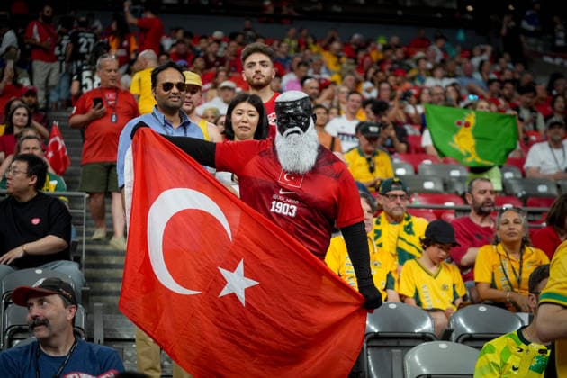 Australia v Turkiye - FIFA World Cup, WM, Weltmeisterschaft, Fussball 2026 - Group D VANCOUVER, CANADA - JUNE 13: Turkish fans show their supports during the 2026 FIFA World Cup First Stage Group D match between Australia and Turkiye at BC Place Stadium in Vancouver, Canada on June 13, 2026. Ercin Erturk Anadolu Vancouver Canada. Editorial use only. Please get in touch for any other usage.  Copyright: x2026xAnadoluxErcinxErturkx