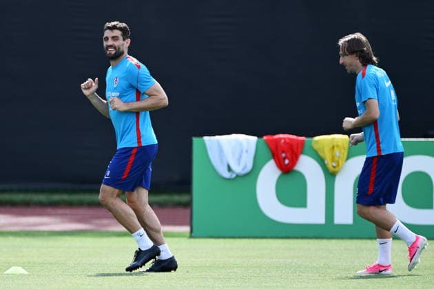 Alexandria, USA, 130626. Croatian players Mateo Kovacic and Luka Moidric during the training of the Croatian football national team, Nationalteam in the base camp at Episcopal Highschool during the FIFA World Cup, WM, Weltmeisterschaft, Fussball Photo: Boris Kovacev CROPIX Copyright: xxBorisxKovacevx xCROPIXx trening_hrvatska7-130626