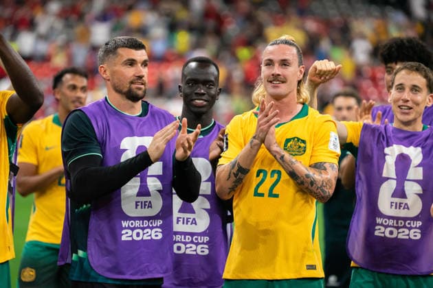 VANCOUVER, CANADA - JUNE 13: Mathew Ryan of Australia and Jackson Irvine of Australia celebrate after winning the FIFA World Cup, WM, Weltmeisterschaft, Fussball 2026 group stage match between Australia and Turkey at BC Place Stadium on June 13, 2026 in Vancouver, British Columbia, Canada.  Copyright: xAmyxElle SPPx Sportspressphoto_SPR166163