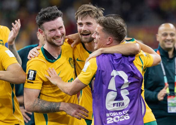 June 13, 2026, Vancouver, British Columbia, Canada: (L-R) Aiden Oneill 13, Connor Metcalfe 8 of Australia and teammates celebrate after the team s victory in the FIFA World Cup, WM, Weltmeisterschaft, Fussball 2026 Group D match between Australia and Turkey at BC Place Vancouver. Vancouver Canada - ZUMAc132 20260613_fap_c132_003 Copyright: xAndrewxChinx