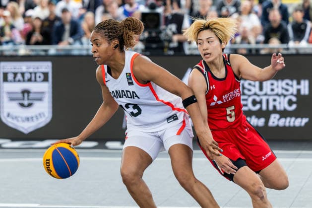 BASKETBALL - FIBA 3x3 World Tour VIENNA,AUSTRIA,14.JUN.26 - BASKETBALL - FIBA 3x3 World Tour. Image shows Merissah Russell (CAN) and Fuyuko Takahashi (Mitsubishi Electric).  GEPAxpictures xPhilippxBrem