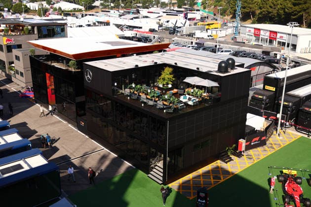 F1 Paddock area, motorhomes during the Formula 1 Barcelona-Catalunya Grand Prix 2026, 7th round of the 2026 Formula One World Championship, WM, Weltmeisterschaft from June 12 to 14, 2026 on the Circuit de Barcelona-Catalunya, in Montmelo, Spain - Photo: Hoch Zwei Montmelo Spain
