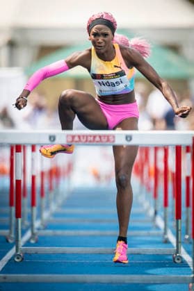 MANNHEIM, GERMANY - JUNE 14, 2026 : Daryl Ndasi (GER Munich Athletics) competing in the 100m hurdles U20 during the Juniorengala 2026 at Michael-Hoffmann-Stadion on June 14, 2026 in Mannheim, Germany. Baden-Wuerttemberg Germany Copyright: xAxelxKohringx