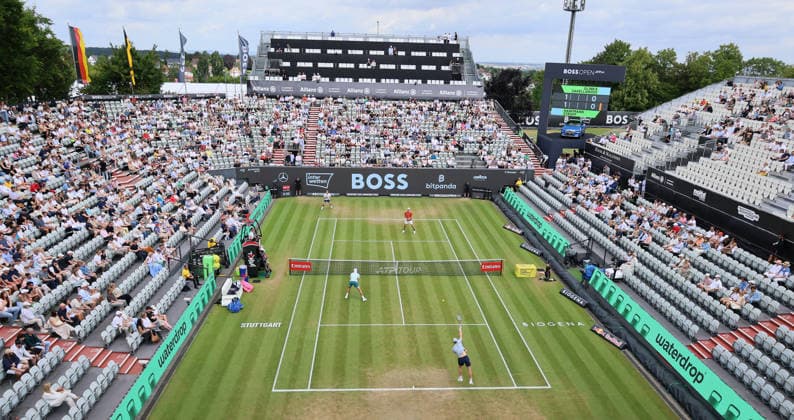 14.06.2026, Boss Open 2026, ATP, Tennis Herren Tour 250 Stuttgart, TTC Weissenhof, Tennis, im Bild: Doppel Final 2026 bei Boss Open, Daniil Glinka (EST) und Stefanos Sakellardis (GRE) vs Jan-Lennard Struff (GER) und Yannick Hanfmann (GER)