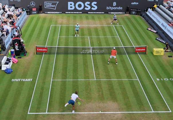 14.06.2026, Boss Open 2026, ATP, Tennis Herren Tour 250 Stuttgart, TTC Weissenhof, Tennis, im Bild: Doppel Final 2026 bei Boss Open, Daniil Glinka (EST) und Stefanos Sakellardis (GRE) vs Jan-Lennard Struff (GER) und Yannick Hanfmann (GER)