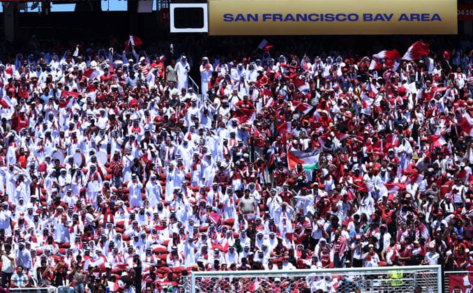 Qatar v Switzerland: Group B - FIFA World Cup, WM, Weltmeisterschaft, Fussball 2026 Qatar fans cheer in the stands during the FIFA World Cup 2026 Group B match between Qatar and Switzerland at San Francisco Bay Area Stadium in Santa Clara, California, on June 13, 2026. San Jose Jordan  Copyright: xAmeenxAhmedx originalFilename:alameen-notitle260613_npdqT.jpg