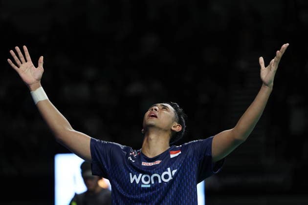 (260614) -- SYDNEY, June 14, 2026 -- Alwi Farhan of Indonesia celebrates after the men s singles final between Dong Tianyao of China and Alwi Farhan of Indonesia at the Australian Badminton Open 2026 in Sydney, Australia, June 14, 2026. ) (SP)AUSTRALIA-SYDNEY-BADMINTON-AUSTRALIAN OPEN-MEN S SINGLES-FINAL GongxBing 