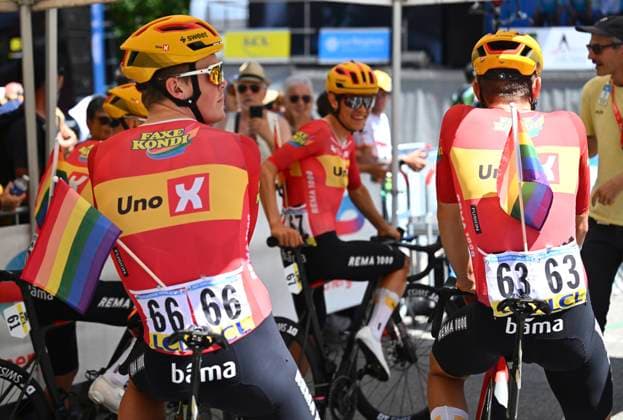 Tour Auvergne - Rhone-Alpes 2026 Stage 8 PLATEAU DE SOLAISON - BRISON, FRANCE - JUNE 14 : Skaarseth Anders (NOR) of UNO-X Mobility, Charmig Anthon (DEN) of UNO-X Mobility during stage 8 of the 78th edition of Tour Auvergne - Rhone-Alpes an UCI World Tour 2.UWT cycling road race stage for Men Elite of 120.1 km with start in Beaufort and finish in Plateau de Solaison - Brison on June 14, 2026 in Plateau de Solaison - Brison, France, 14 06 2026 ( Motordriver Guy De Vuyst - Plateau de Solaison - Brison France  Copyright: xVincentxKalutx
