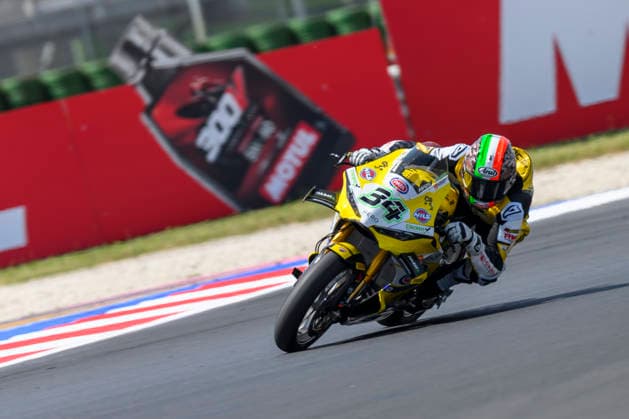 June 14, 2026, Misano Adriatico, Rimini, Italy: Lorenzo BALDASSARRI (ITA) riding for Team Goeleven leaves turn 6 during the Superpole Race of 2026 WorldSBK Pirelli Emilia Romagna round 7 at the Misano World Circuit in Misano Adriatico (Rimini, Italy)..Credit: ZUMA Press Motorsports 2026: WorldSBK Misano: SPRINT RACE  - ZUMAr158 20260614_aap_r158_023 Copyright: xRiccardoxRighettix