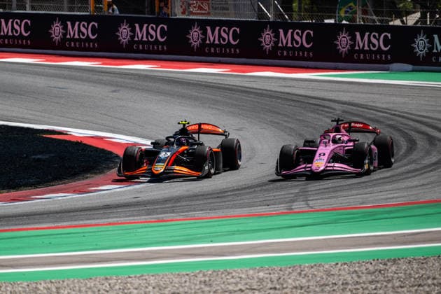 AUTO - FORMULA 2 2026 - BARCELONA 23 VILLAGOMEZ Rafael (mex), Van Amersfoort Racing, Dallara F2 2024, action 09 MINI Gabriele (ita), MP Motorsport, Dallara F2 2024, action during the 5th round of the 2026 FIA Formula 2 Championship from June 12 to 14, 2026 on the Circuit de Barcelona-Catalunya, in Montmelo, Spain - MontmeloSpain  Copyright: xALBERTOxVIMERCATIx