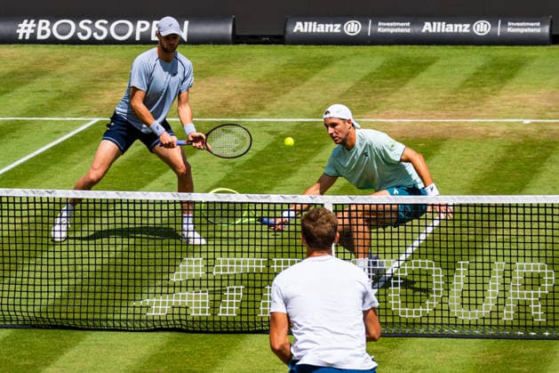 Stuttgart, GERMANY - June 14: Daniil Glinka (EST), Yannik Hanfmann (GER) and Jan-Lennard Struff (GER) during the Singles Final Match between Daniil Glinka (EST) and Stefanos Sakellaridis (GRC) vs. Yannik Hanfmann (GER) and Jan-Lennard Struff (GER) at BOSS OPEN 2026, Tennisanlage Weissenhof on June 14, 2026 in Stuttgart, Germany. Baden-Württemberg Germany Copyright: xTimoxSteinx