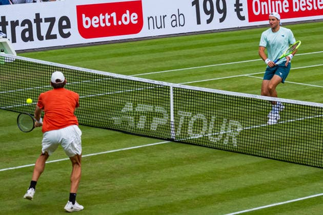 Stuttgart, GERMANY - June 14: Jan-Lennard Struff (GER) and Stefanos Sakellaridis (GRC) during the Singles Final Match between Daniil Glinka (EST) and Stefanos Sakellaridis (GRC) vs. Yannik Hanfmann (GER) and Jan-Lennard Struff (GER) at BOSS OPEN 2026, Tennisanlage Weissenhof on June 14, 2026 in Stuttgart, Germany. Baden-Württemberg Germany Copyright: xTimoxSteinx