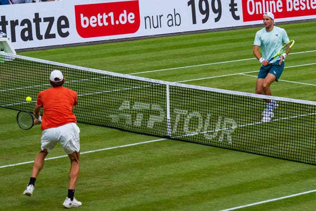 Stuttgart, GERMANY - June 14: Jan-Lennard Struff (GER) and Stefanos Sakellaridis (GRC) during the Doubles Final Match between Daniil Glinka (EST) and Stefanos Sakellaridis (GRC) vs. Yannik Hanfmann (GER) and Jan-Lennard Struff (GER) at BOSS OPEN 2026, Tennisanlage Weissenhof on June 14, 2026 in Stuttgart, Germany. Baden-Württemberg Germany Copyright: xTimoxSteinx