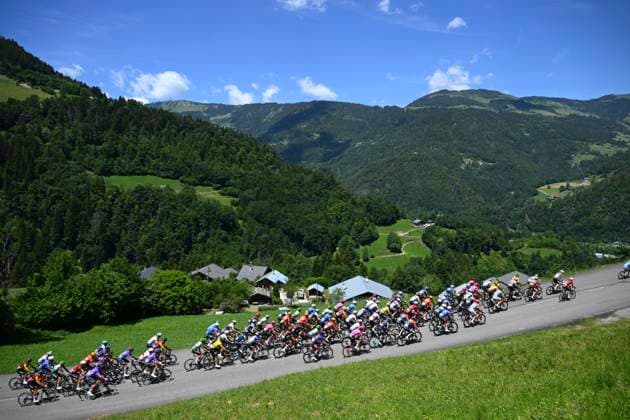 Tour Auvergne - Rhone-Alpes 2026 Stage 8 PLATEAU DE SOLAISON - BRISON, FRANCE - JUNE 14 : illustration picture peloton during stage 8 of the 78th edition of Tour Auvergne - Rhone-Alpes an UCI World Tour 2.UWT cycling road race stage for Men Elite of 120.1 km with start in Beaufort and finish in Plateau de Solaison - Brison on June 14, 2026 in Plateau de Solaison - Brison, France, 14 06 2026 ( Motordriver Guy De Vuyst - Plateau de Solaison - Brison France  Copyright: xVincentxKalutx