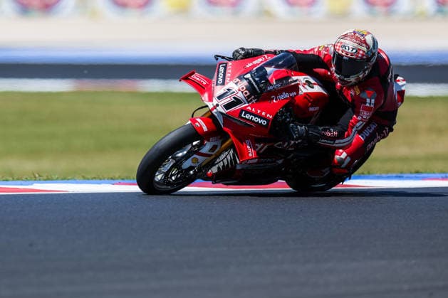 IPA85677559 - Nicolo Bulega of Aruba.it Racing - Ducati on a Ducati Panigale V4R during the FIM SBK Superbike World Championship, WM, Weltmeisterschaft Pirelli Emilia-Romagna Round 7 - Superpole at the Misano World Circuit Marco Simoncelli in Misano Adriatico, Italy  Copyright: xFabrizioxCarabelli IPAxSportx xx 85677559