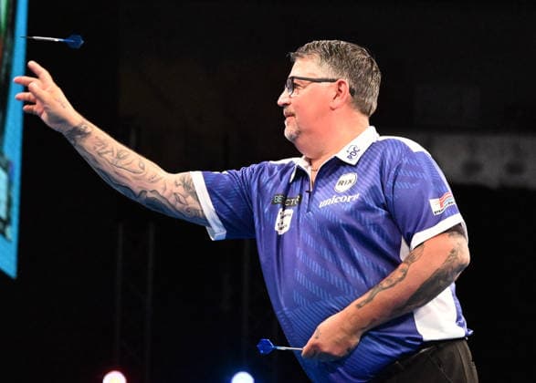 14.06.2026, xhbx, Dart World Cup of Darts 2026, v.l. Gary Anderson (Schottland) (DFL DFB REGULATIONS PROHIBIT ANY USE OF PHOTOGRAPHS as IMAGE SEQUENCES and or QUASI-VIDEO) Frankfurt