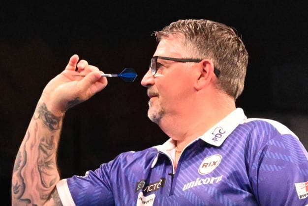 14.06.2026, xhbx, Dart World Cup of Darts 2026, v.l. Gary Anderson (Schottland) (DFL DFB REGULATIONS PROHIBIT ANY USE OF PHOTOGRAPHS as IMAGE SEQUENCES and or QUASI-VIDEO) Frankfurt