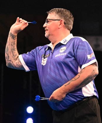 14.06.2026, xhbx, Dart World Cup of Darts 2026, v.l. Gary Anderson (Schottland) (DFL DFB REGULATIONS PROHIBIT ANY USE OF PHOTOGRAPHS as IMAGE SEQUENCES and or QUASI-VIDEO) Frankfurt