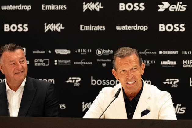 Stuttgart, GERMANY - June 14: Edwin Weindorfer (Director of Tournament) and Daniel Grieder (CEO Hugo Boss AG) during the closing Pressconference at BOSS OPEN 2026, Tennisanlage Weissenhof on June 14, 2026 in Stuttgart, Germany. Baden-Württemberg Germany Copyright: xTimoxSteinx