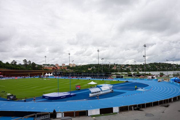 260614 Generell vy över Sollentunavallen inför friidrottstävlingen Folksam Grand Prix den 14 juni 2026 i Stockholm.