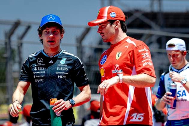 BARCELONA - Formula 1 driver Kimi Antonelli of Mercedes AMG-Petronas Formula One Team, Formula 1 driver Charles Leclerc of Scuderia Ferrari HP during the Formula 1 Spain-Catalonia at the Circuit de Barcelona-Catalunya on 14 June 2026 in Barcelona, Spain. (Photo by DeFodi Images) -