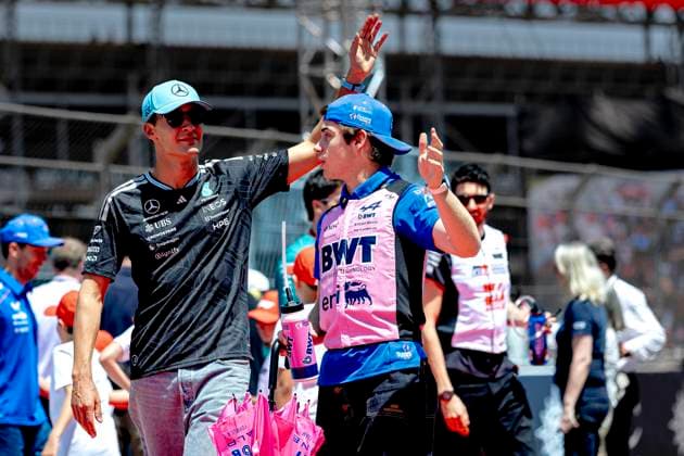BARCELONA - Formula 1 driver George Russell of Mercedes AMG-Petronas Formula One Team, Formula 1 driver Franco Colapinto of BWT Alpine F1 Team during the Formula 1 Spain Catalonia at the Circuit de Barcelona-Catalunya on June 14, 2026 in Barcelona, Spain. (Photo by DeFodi Images) -