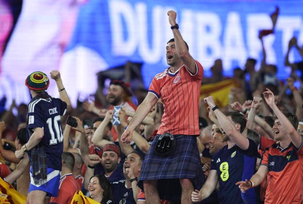 Football - 2026 FIFA World Cup, WM, Weltmeisterschaft, Fussball - Group C: Haiti vs. Scotland - Boston Stadium, Foxborough, Massachusetts - Saturday 13th June 2026 Scotland fans celebrate at full time after Scotland defeat Haiti 1-0 