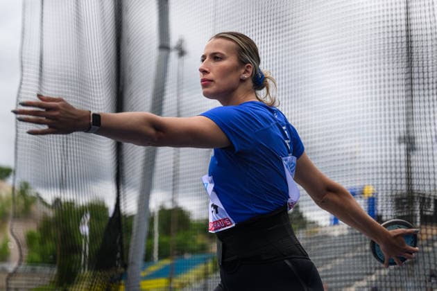 260614 Jennifer Rudberg, IFK Växjö, tävlar i damernas diskus under friidrottstävlingen Folksam Grand Prix den 14 juni 2026 i Stockholm.